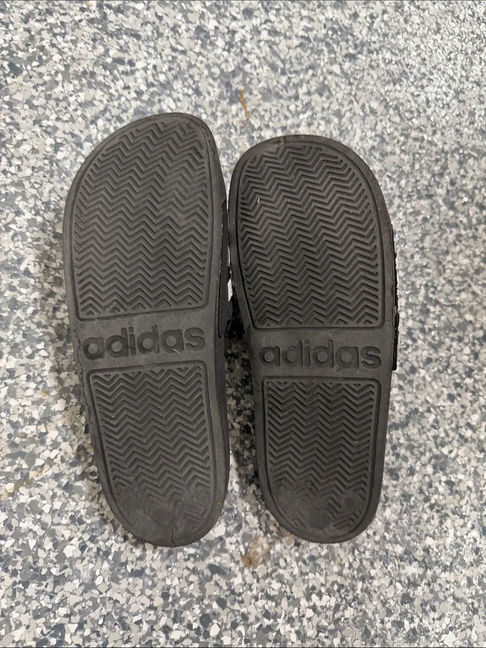 adidas Black Slides with White Three-Stripes- Boys Size 4